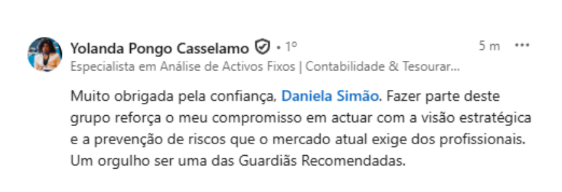 Depoimento de Yolanda Pongo Casselamo no LinkedIn