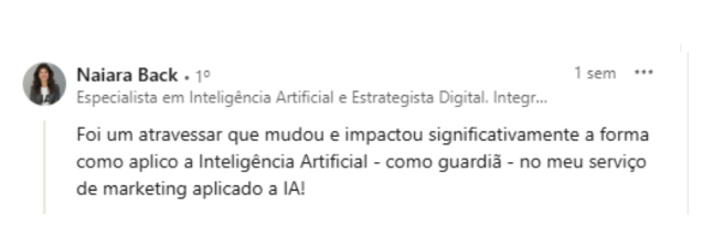 Depoimento de Naiara Back no LinkedIn